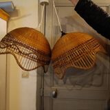 Rattan chandelier duo