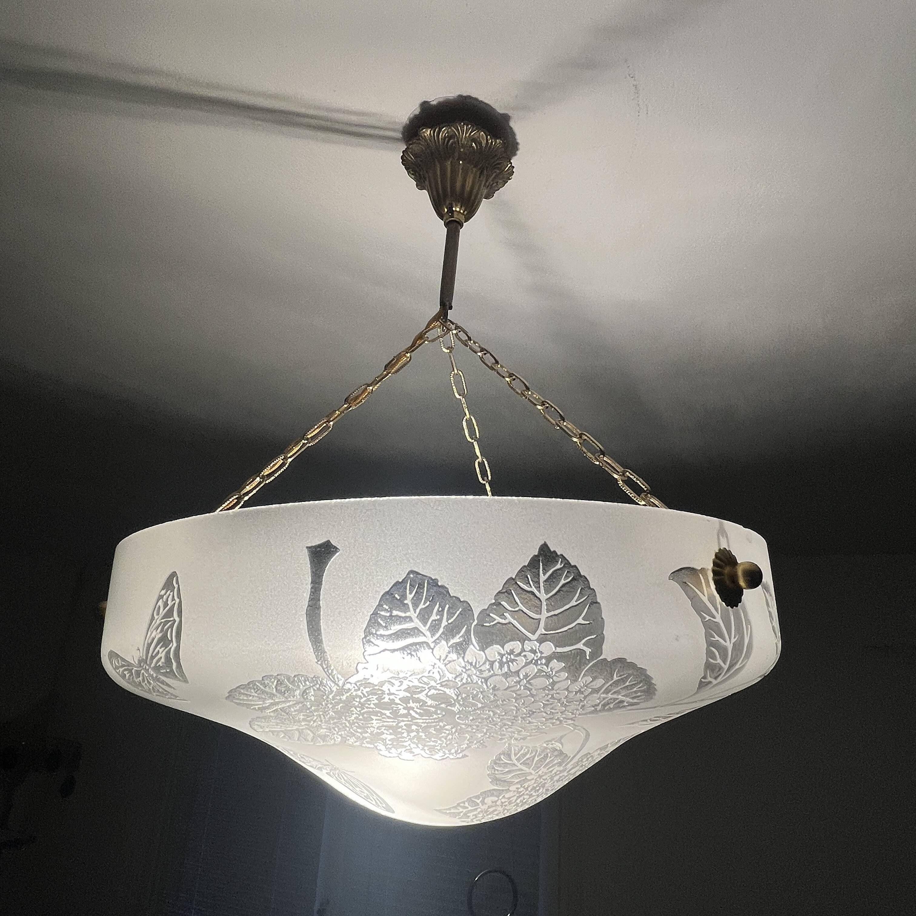 Glass basin decorated with flowers and butterflies Art Deco France Deveau 1925