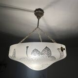 Glass basin decorated with flowers and butterflies Art Deco France Deveau 1925