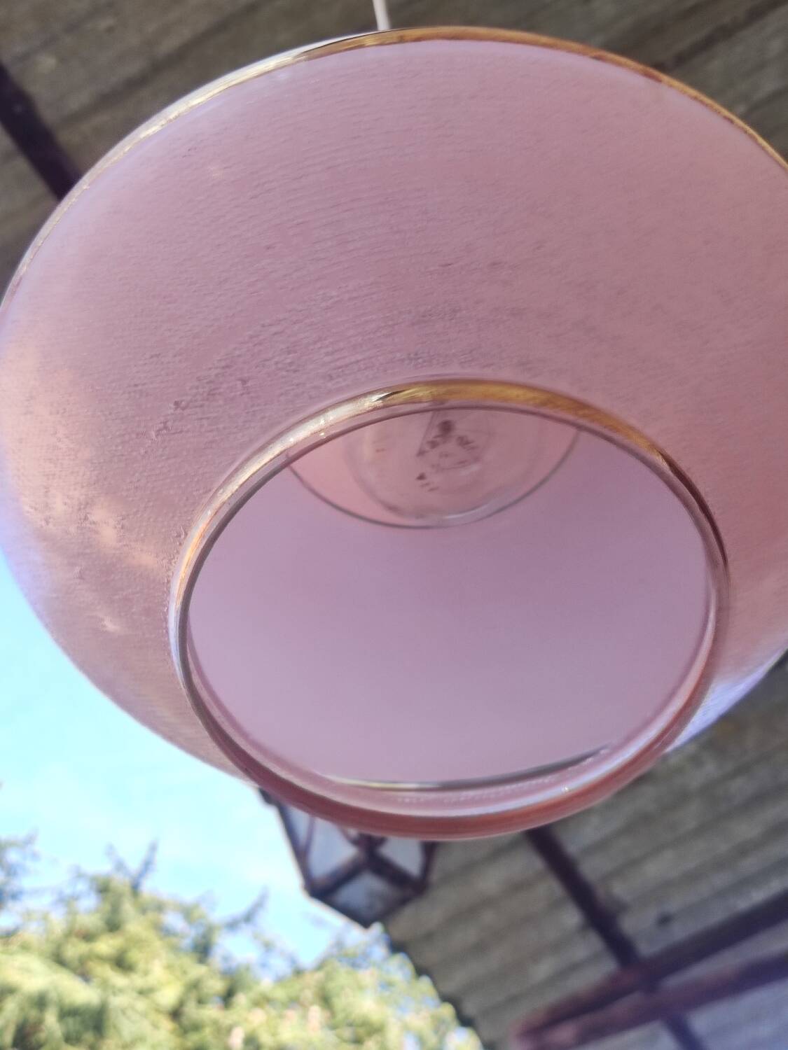 Vintage pink glass pendant light in Space Age style