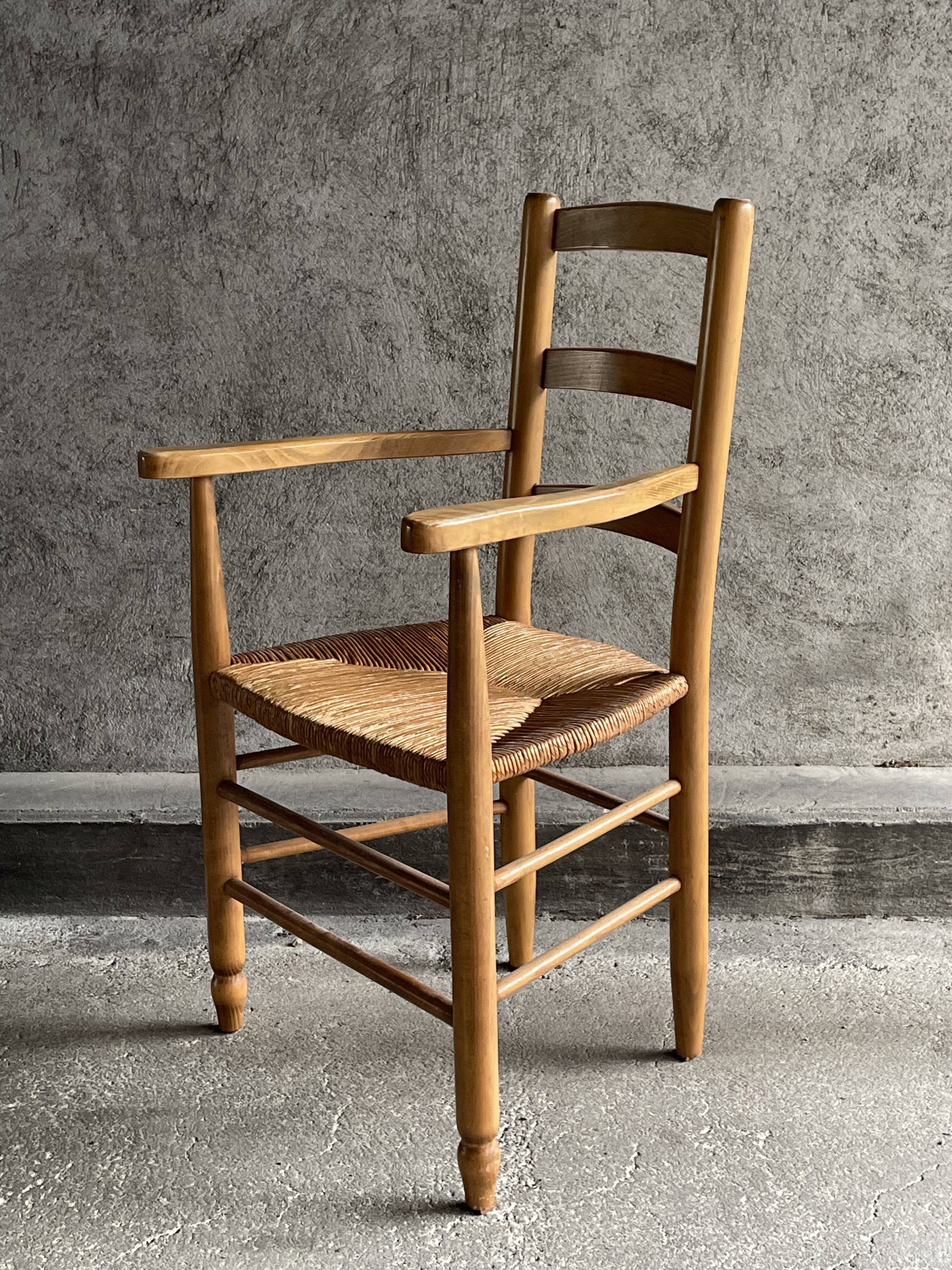 Straw chair with armrests, France