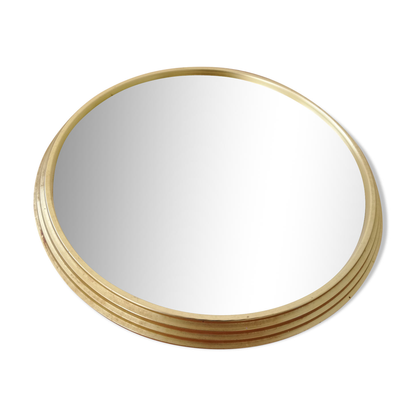 Vintage yellow copper mirror 23cm