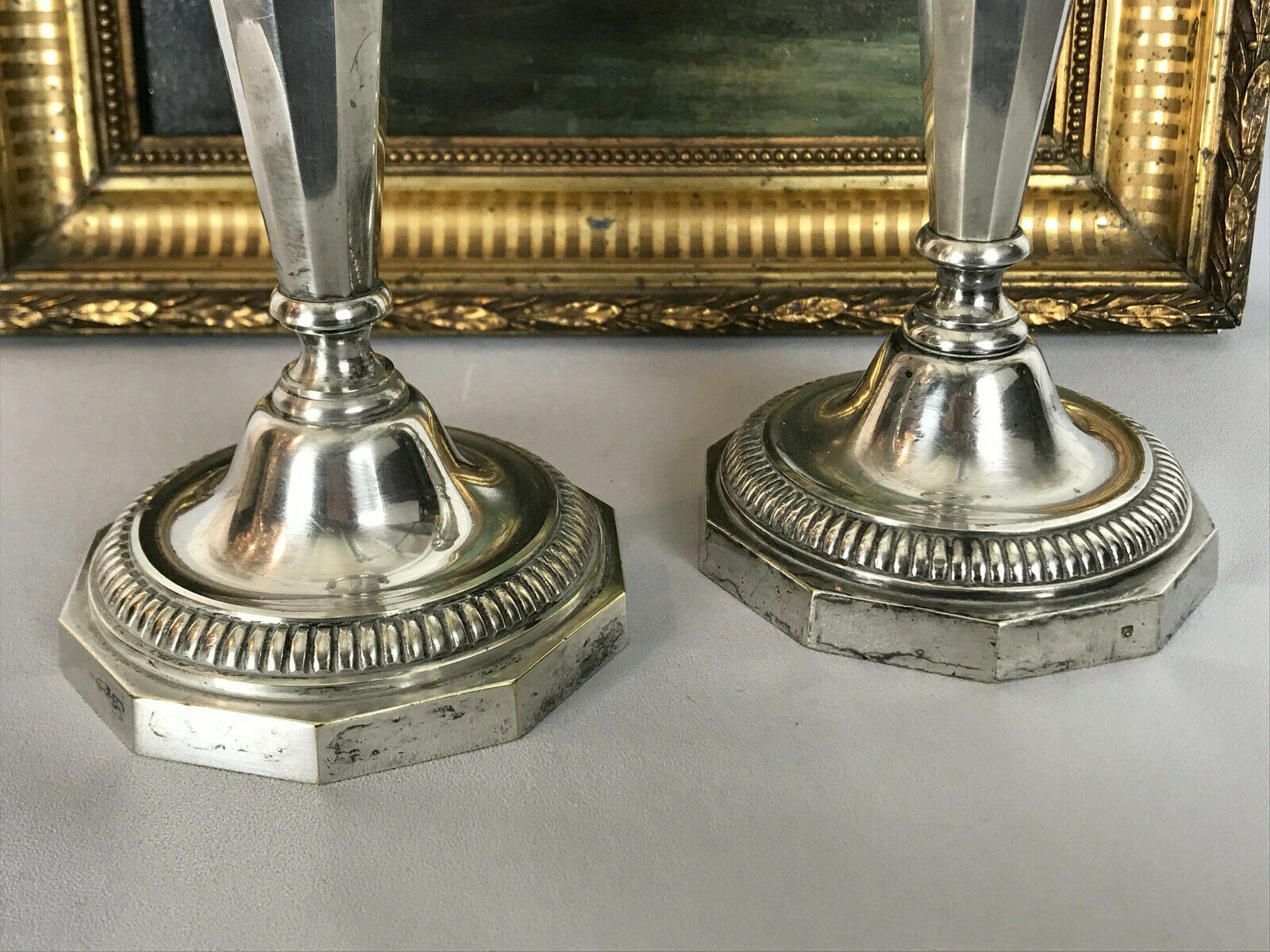 Pair of antique candlesticks in silver bronze louis XVI style