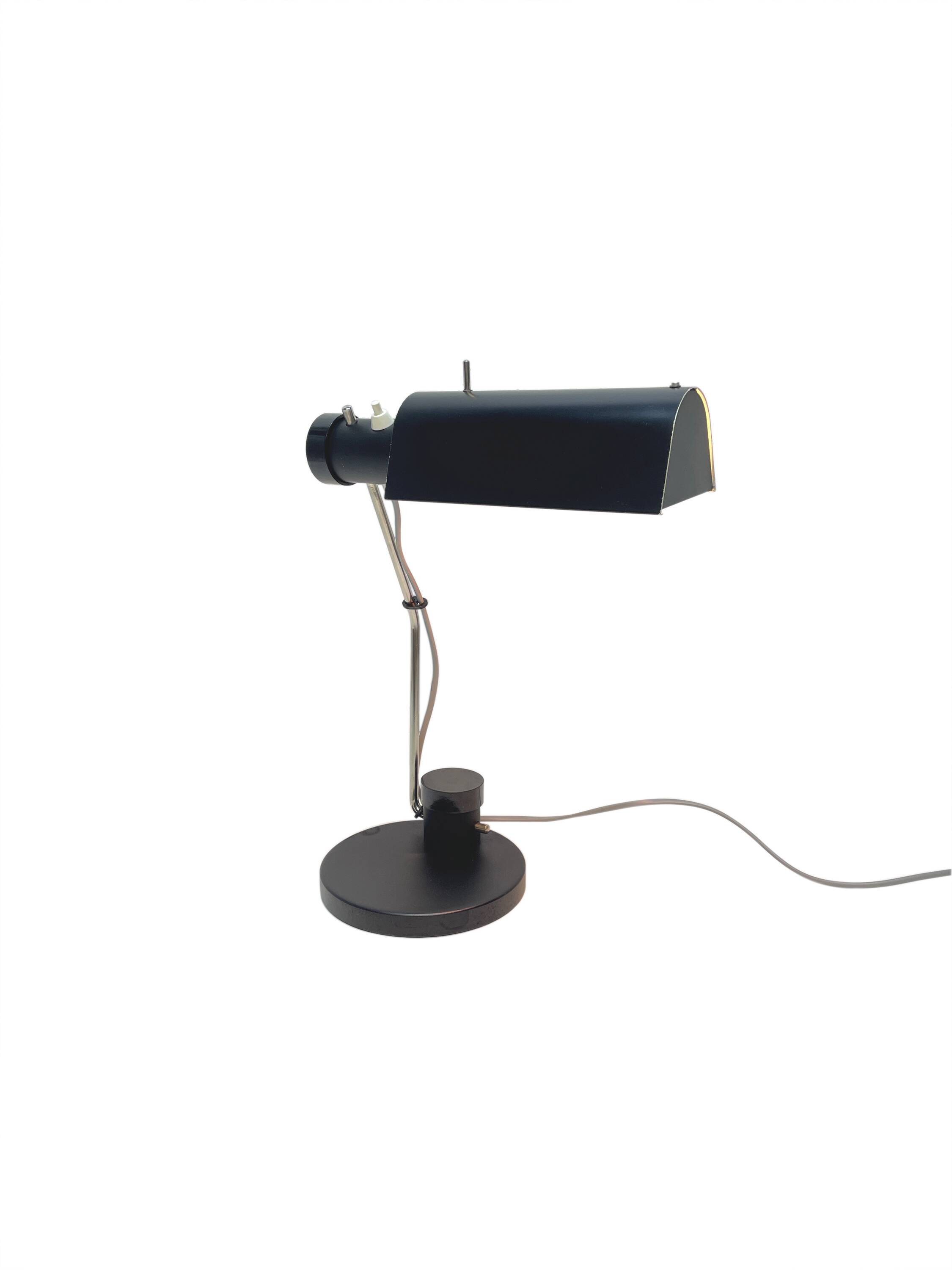 Black desk lamp by Oskar Immerschied for PGH Metalldrücker Halle