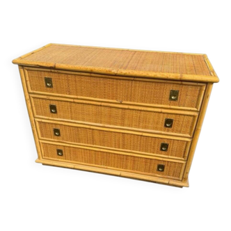 Belle commode vintage bambou osier Vintage Dal Vera. Mobilier design
