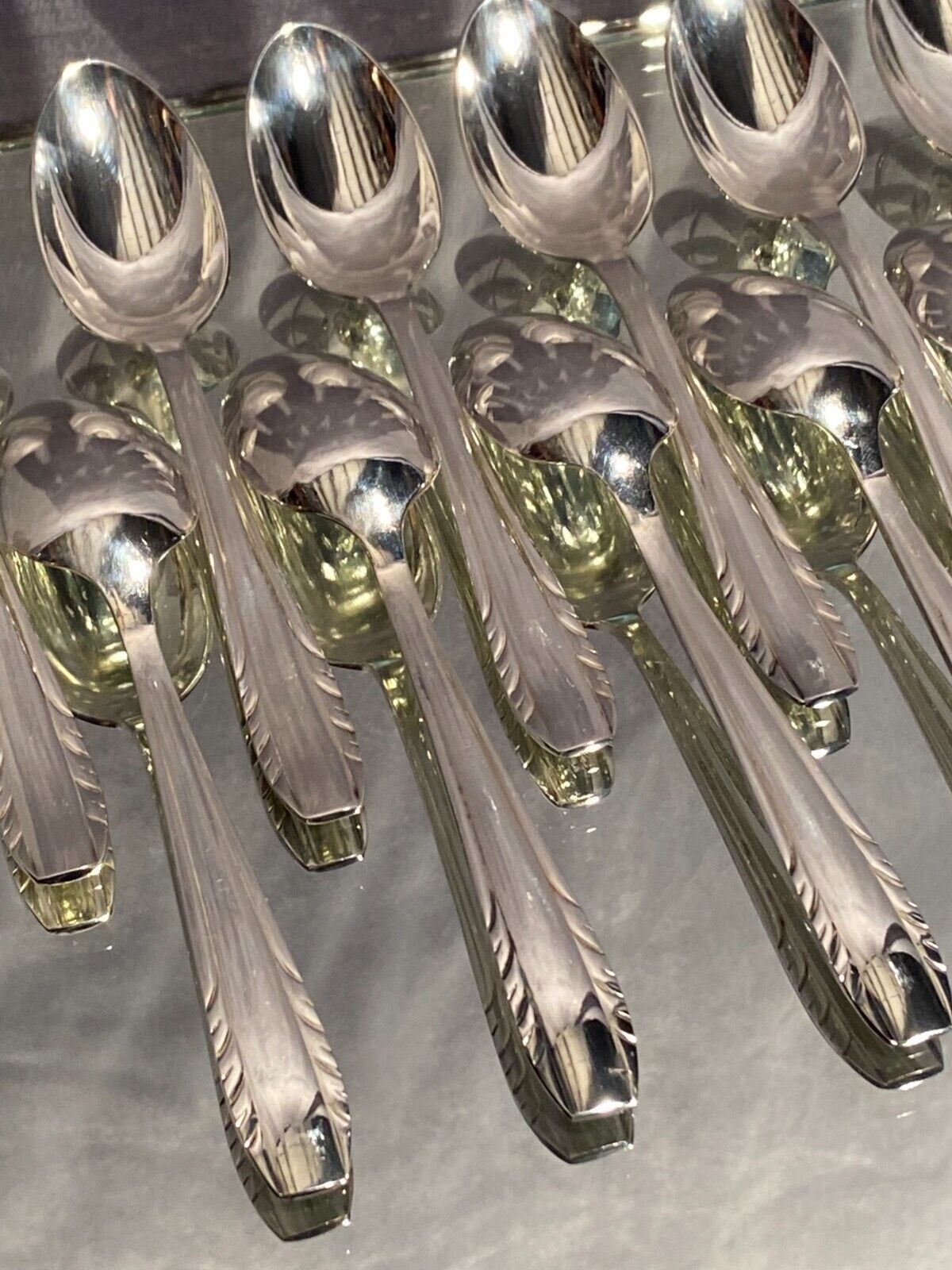 Suite of 12 small silver metal spoons design Vintage mid-twentieth