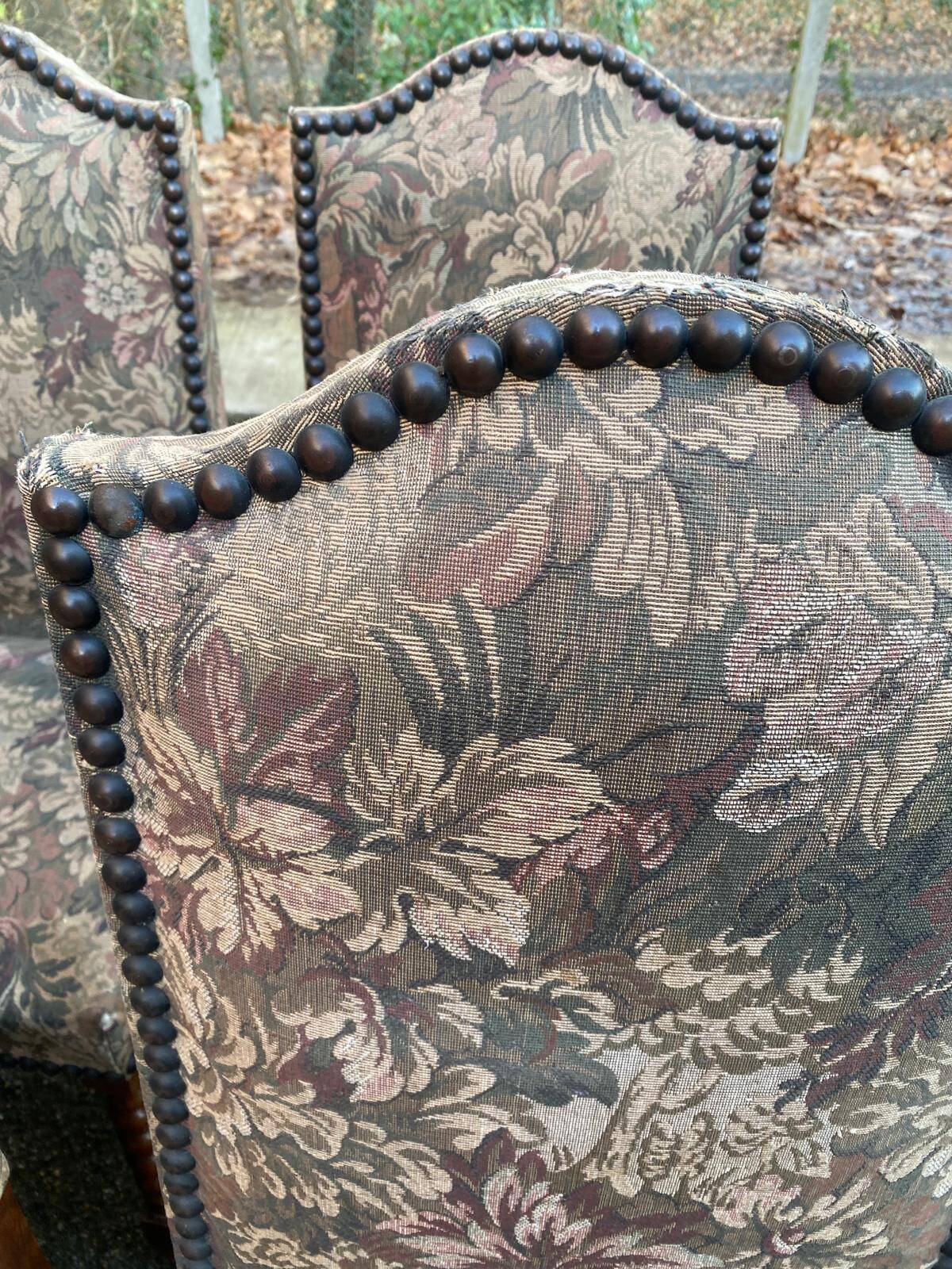 6 chaises à manger Louis XIII bois massif torsadés et tissu écru du 19ème