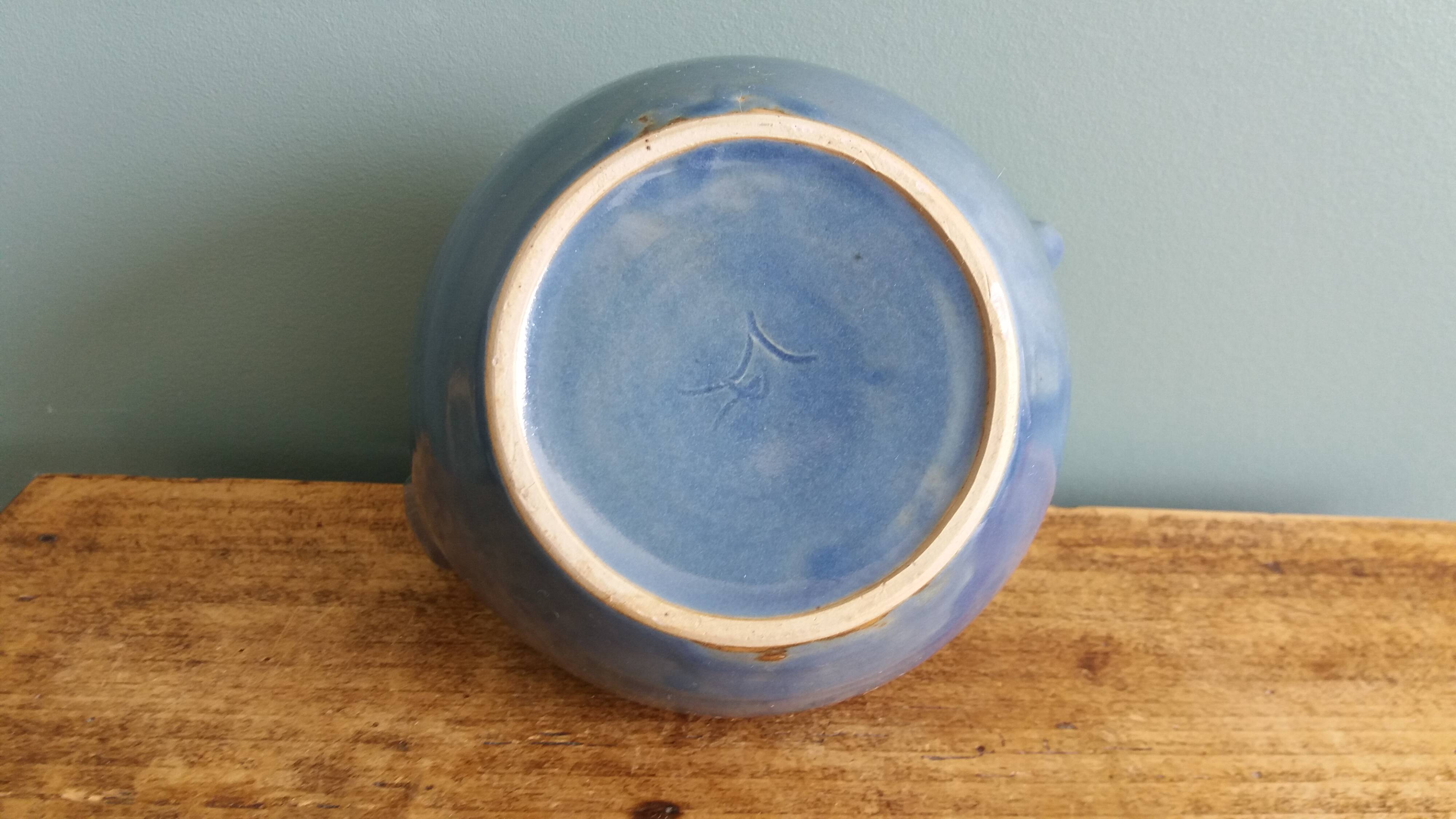 Blue glazed ceramic teapot signed