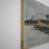 Painting on canvas African landscape Signed