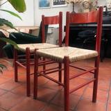 Pair of brutalist straw chairs