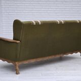 1970s, Danish 3-seater sofa, furniture wool, solid oak wood.