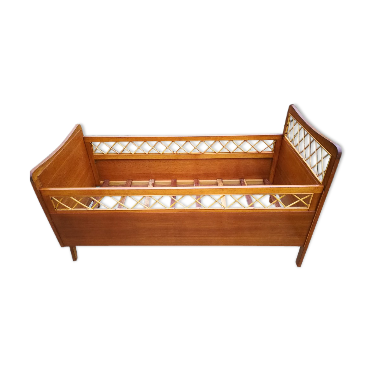 Wooden and rattan child bed