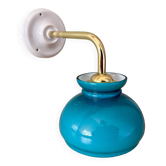 Vintage angled globe wall light in blue opaline