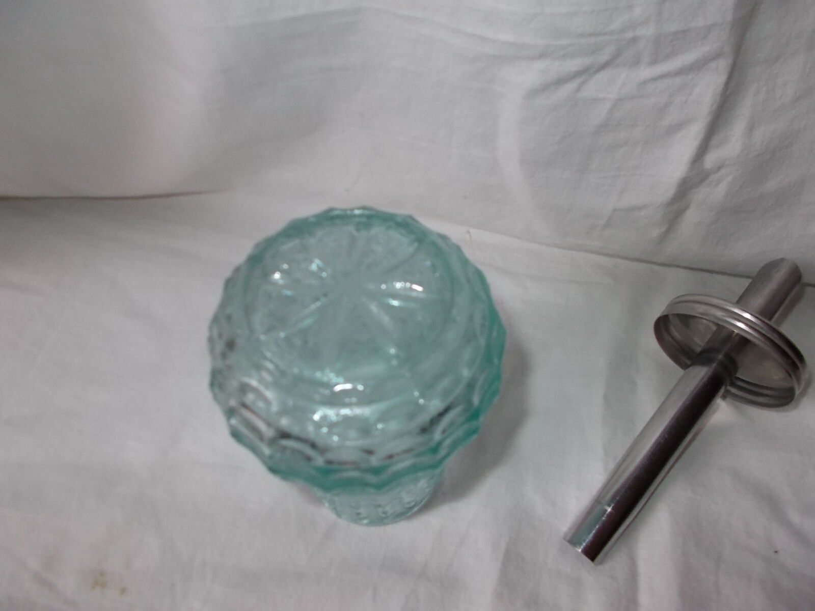 Blue moulded glass sugar bowl