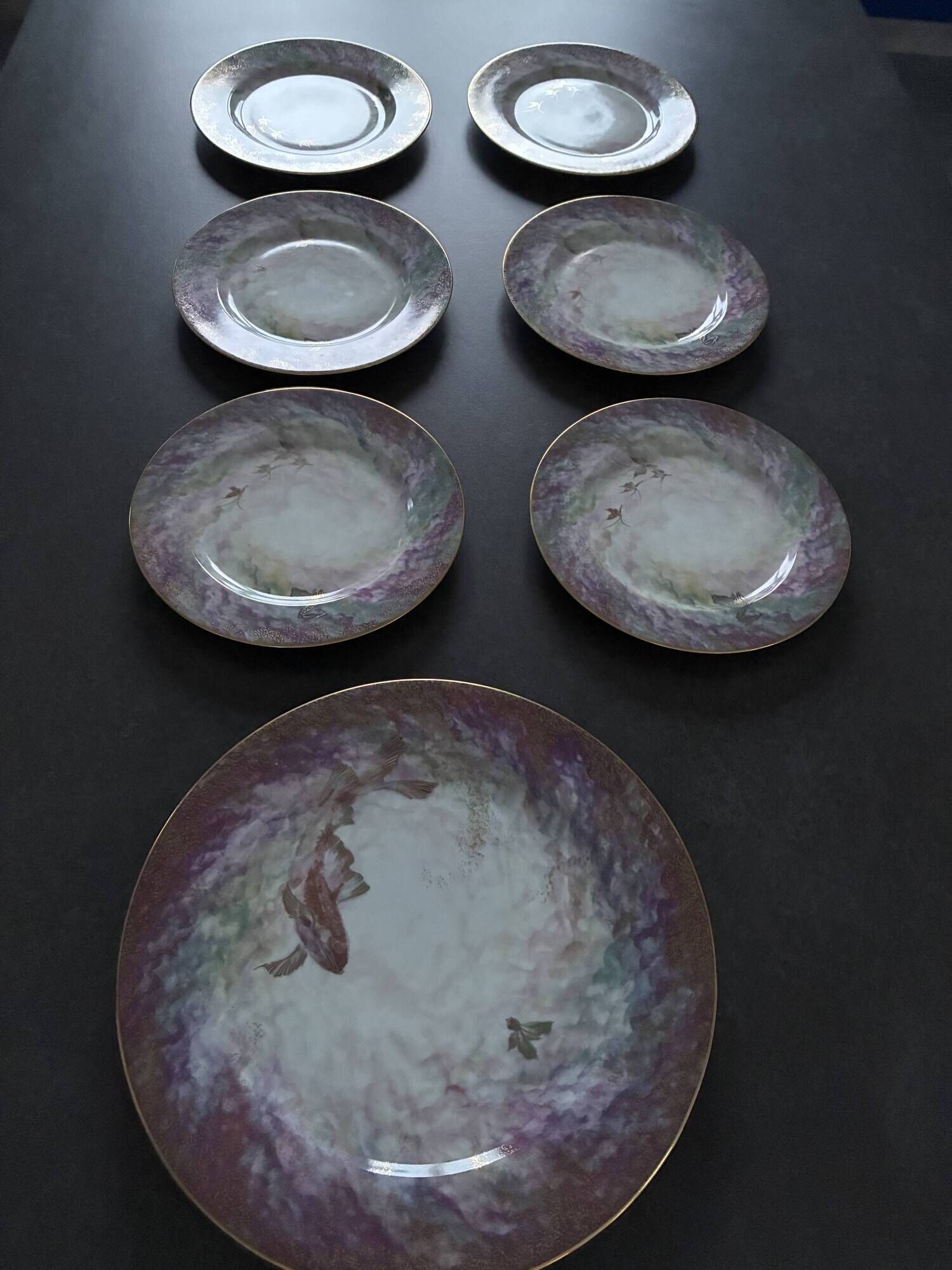 Daum porcelain dessert plates and matching dish