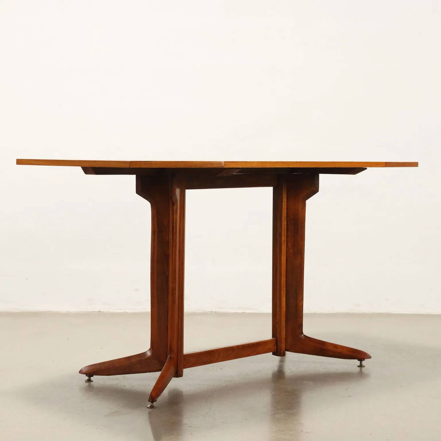 1960s vintage table in teak and beech, restored, Italy.