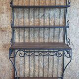 Wrought iron and wood baker shelves