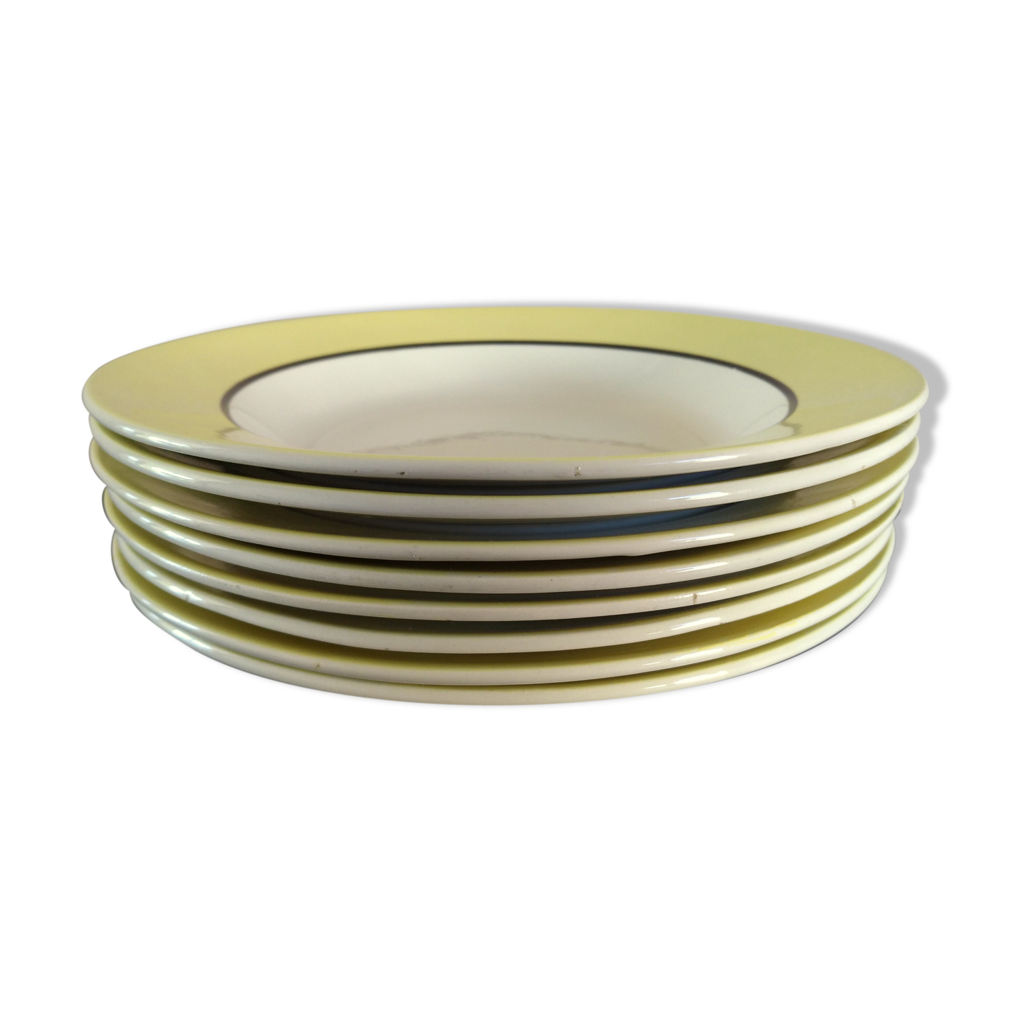 8 soup plates Sarreguemines Digoin yellow service