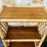 Wall shelf blond wood, bamboo, vintage rattan
