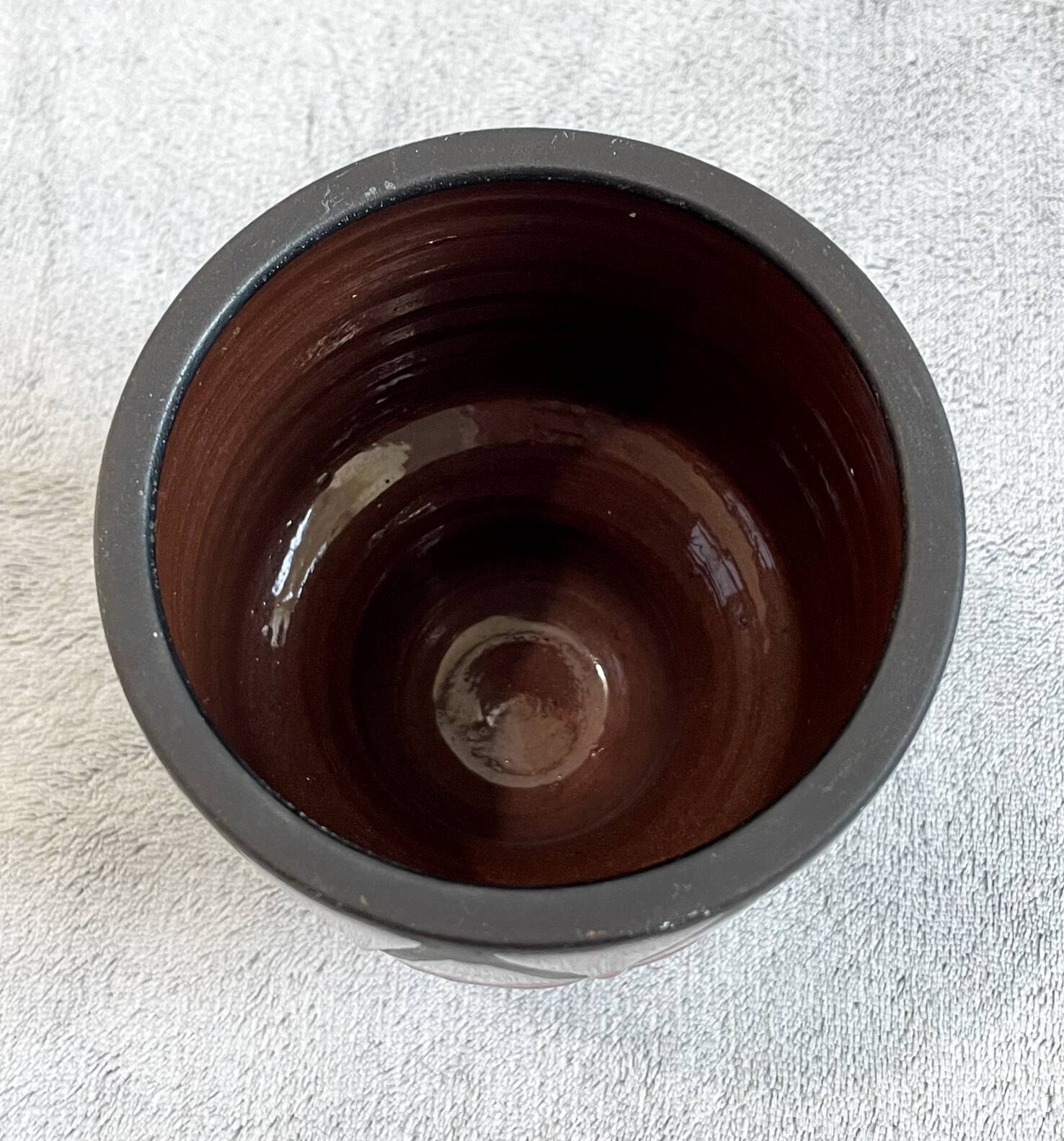 Wendelin Stahl 655-20 Red Brown Vase with Zig Zag Motif, German Studio Pottery with Red Triangles