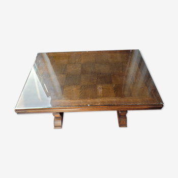Art Deco oak table with glass top