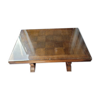 Art Deco oak table with glass top