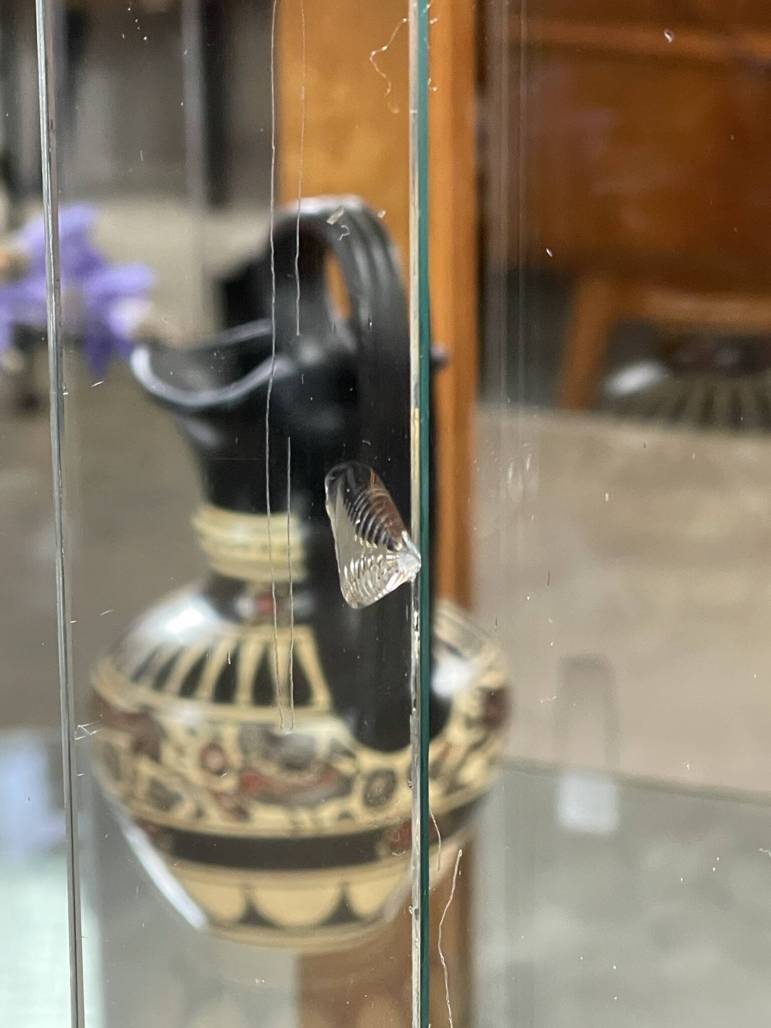 Art deco standing display case with glass slats