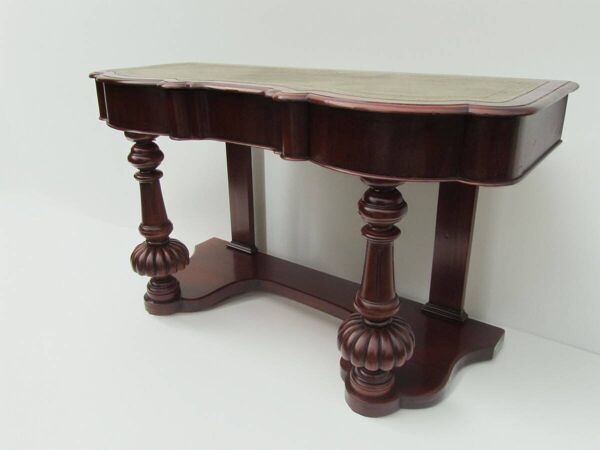 Mahogany and green leather console, 1860-70
