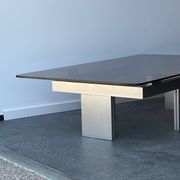Large modernist coffee table in aluminium and smoked glass, 1970.