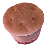 Pouf or footrest in pink velvet with fringes