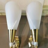Pair of vintage brass and acrylate wall lights