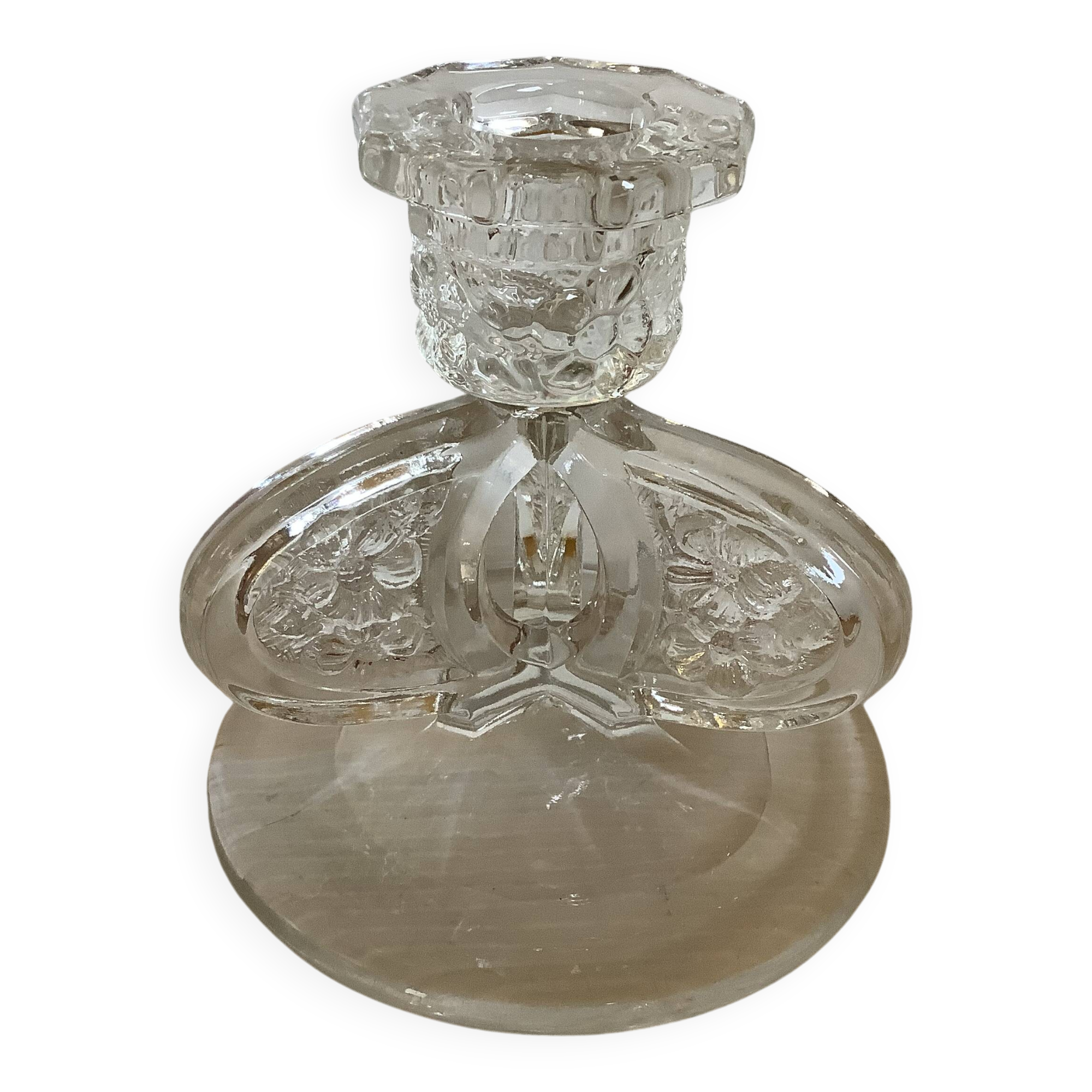Candle holders flowers butterfly wings moulded glass