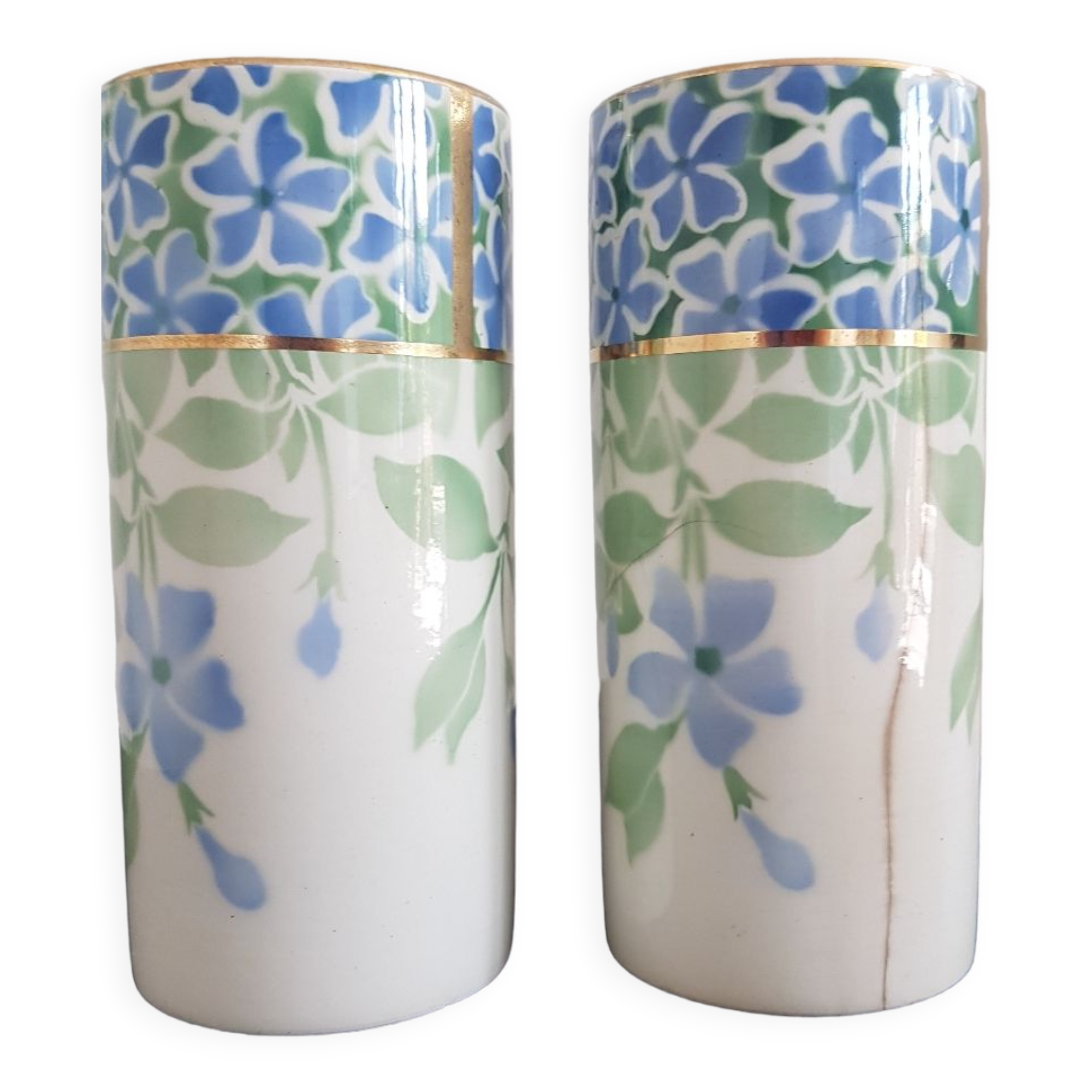 Pair of vases earthenware Keller Guérin Lunéville Periwinkle model