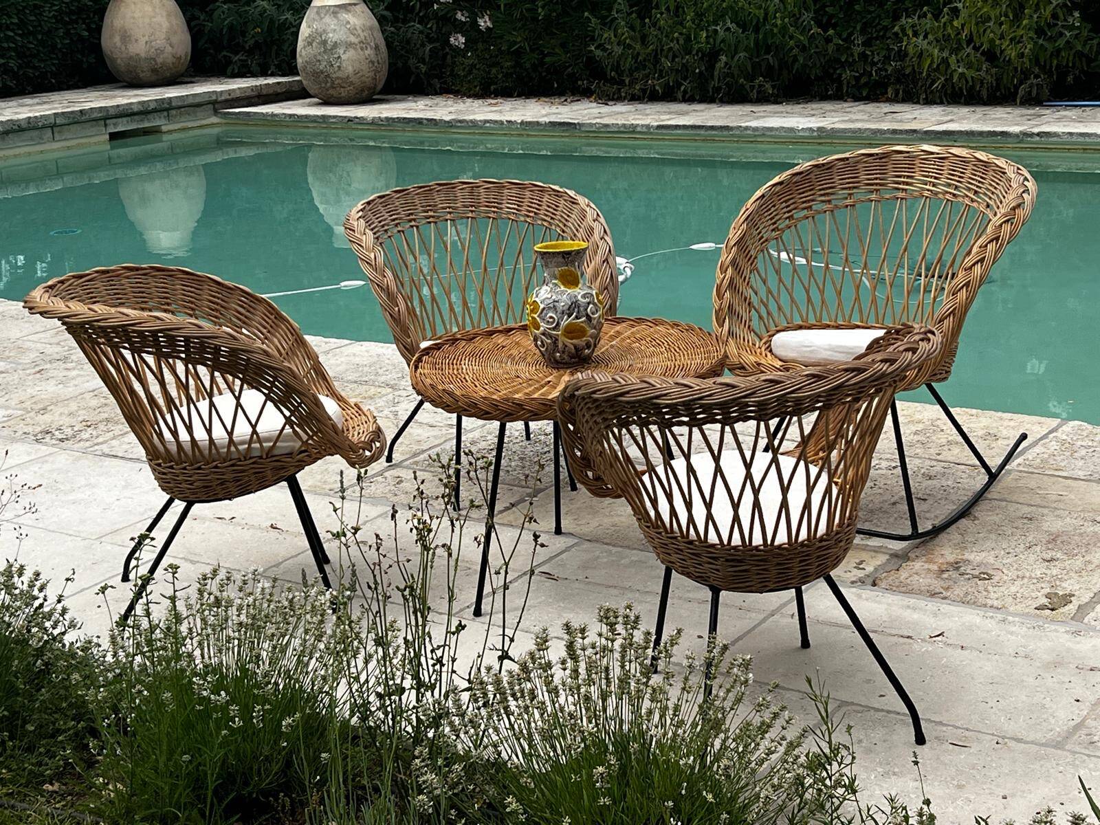 Ensemble de jardin en rotin vintage 1960