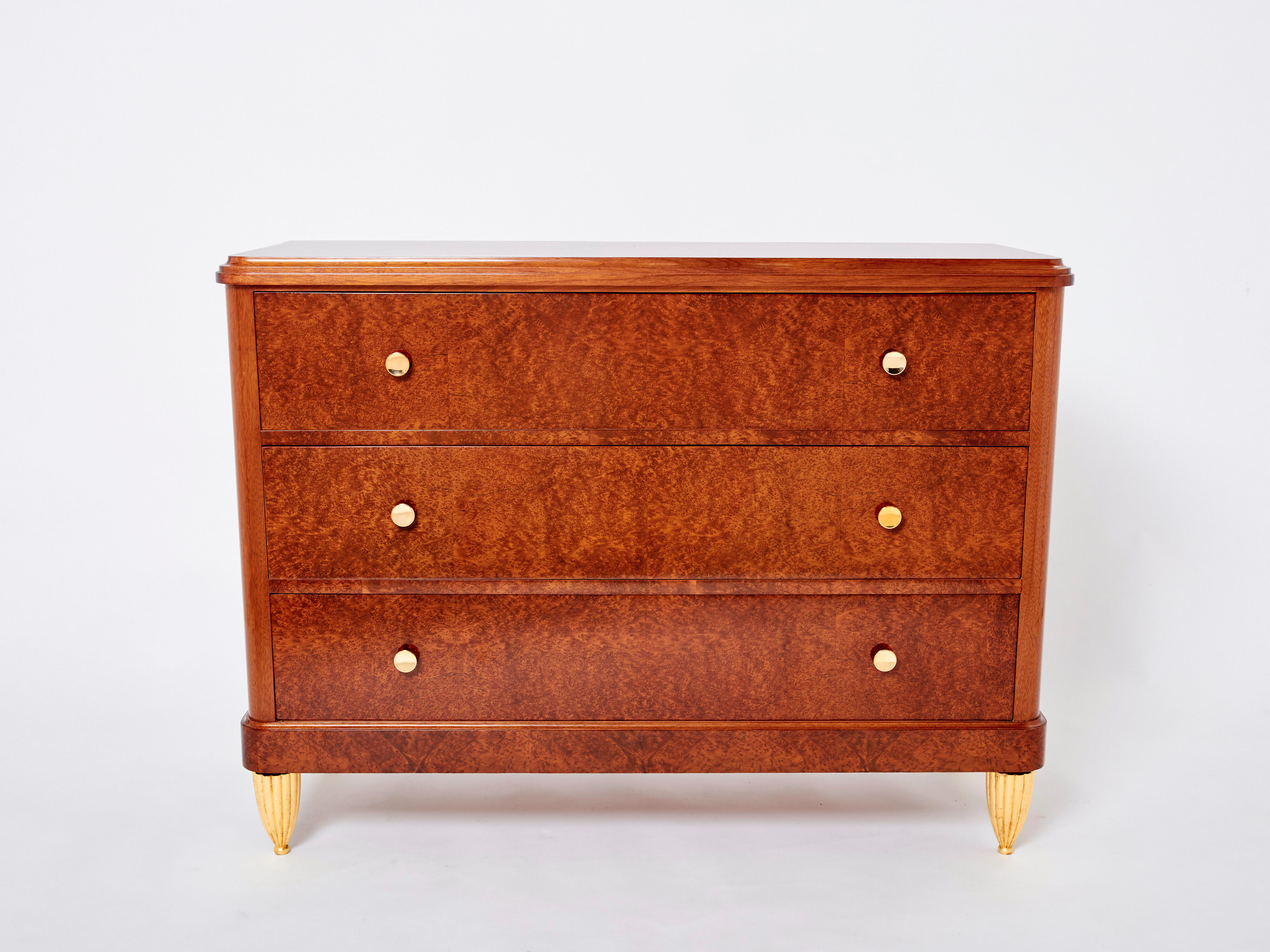 Chest of drawers amboine magnifying glass gilding  circa 1940s