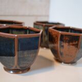 4  bols en grès brun à 7 pans