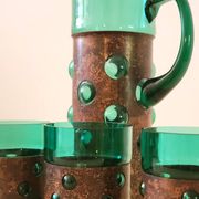 Vintage brutalist drinks set of green glass and patinated copper