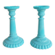 Antique blue opaline candlesticks Portieux Vallerysthal