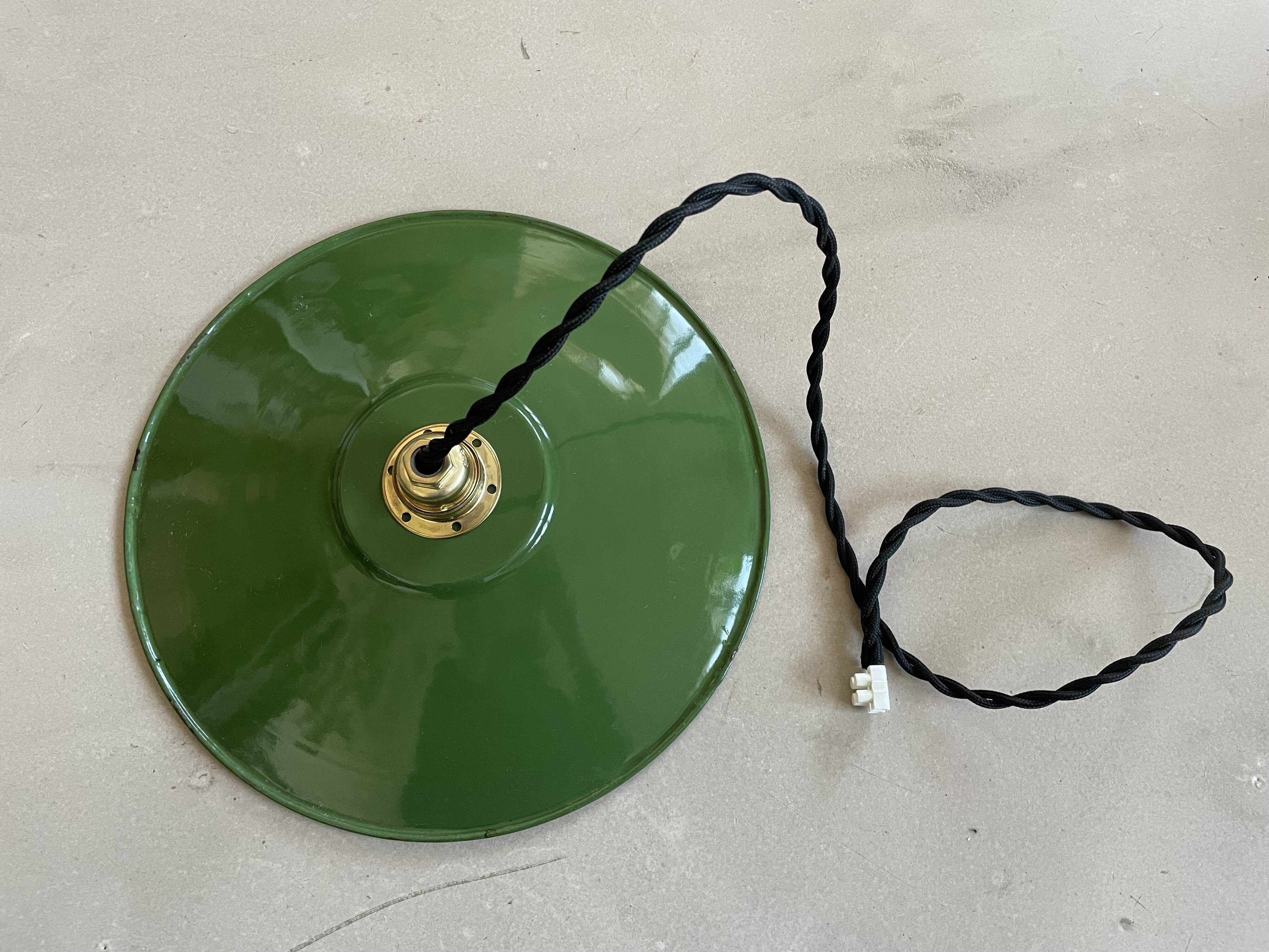 Industrial pendant light, old enameled bowl