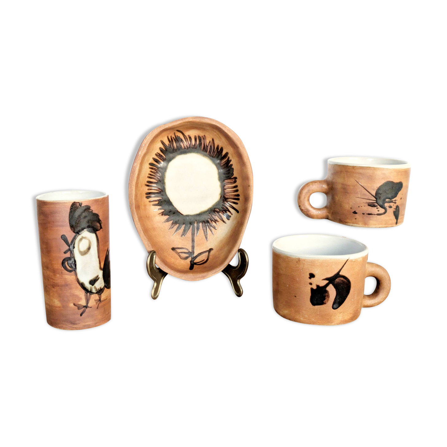 Set of 4 ceramic pieces by Madeleine Brault, Pottery of the Dove