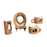 Set of 4 ceramic pieces by Madeleine Brault, Pottery of the Dove