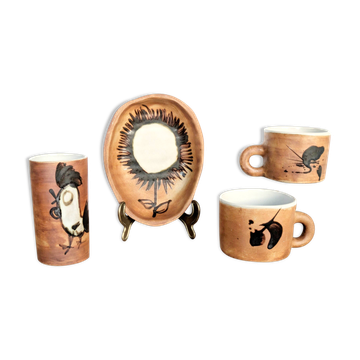 Lot de 4 pièces en céramique par Madeleine Brault, Poterie de la Colombe