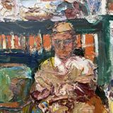 Vintage figurative painting – Man in an interior – oil on canvas signed