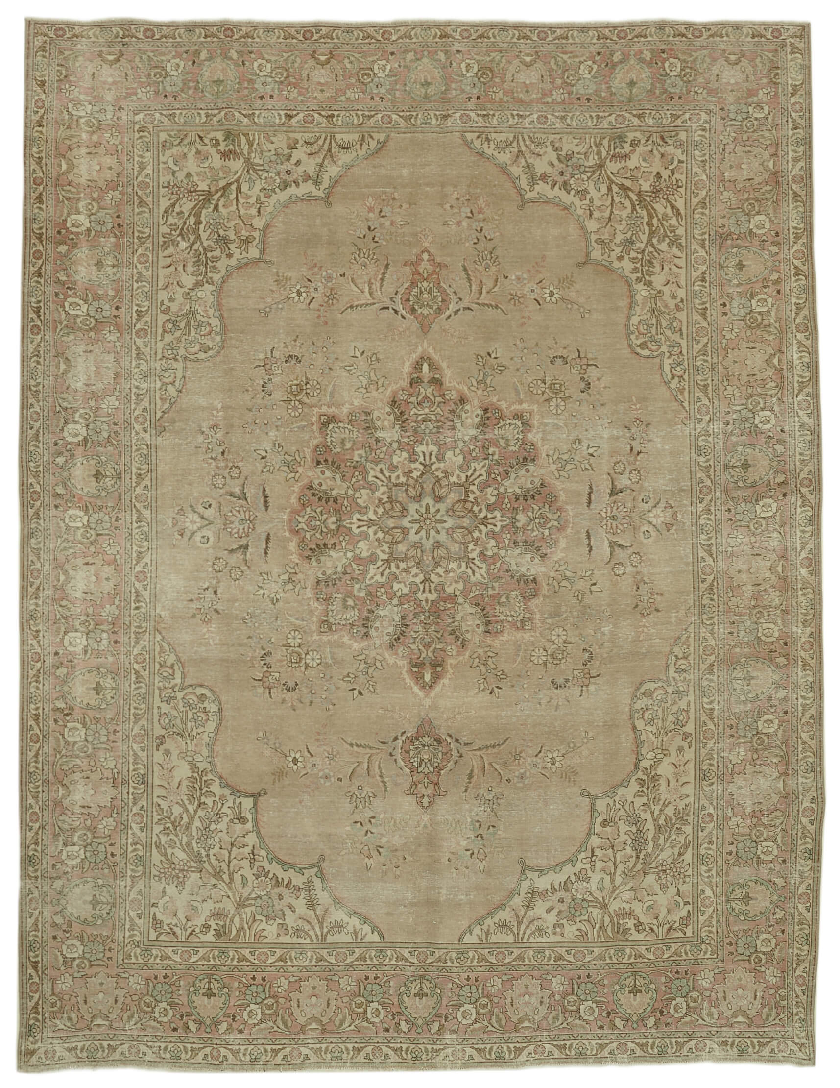 Hand-knotted oriental vintage 300 cm x 392 cm beige wool rug
