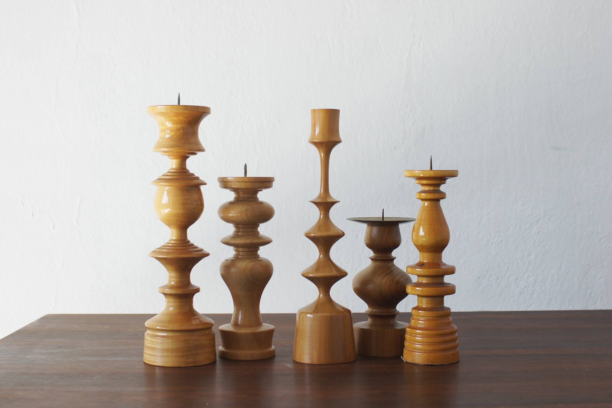 Scandinavian Wooden Candleholders, Set of 5