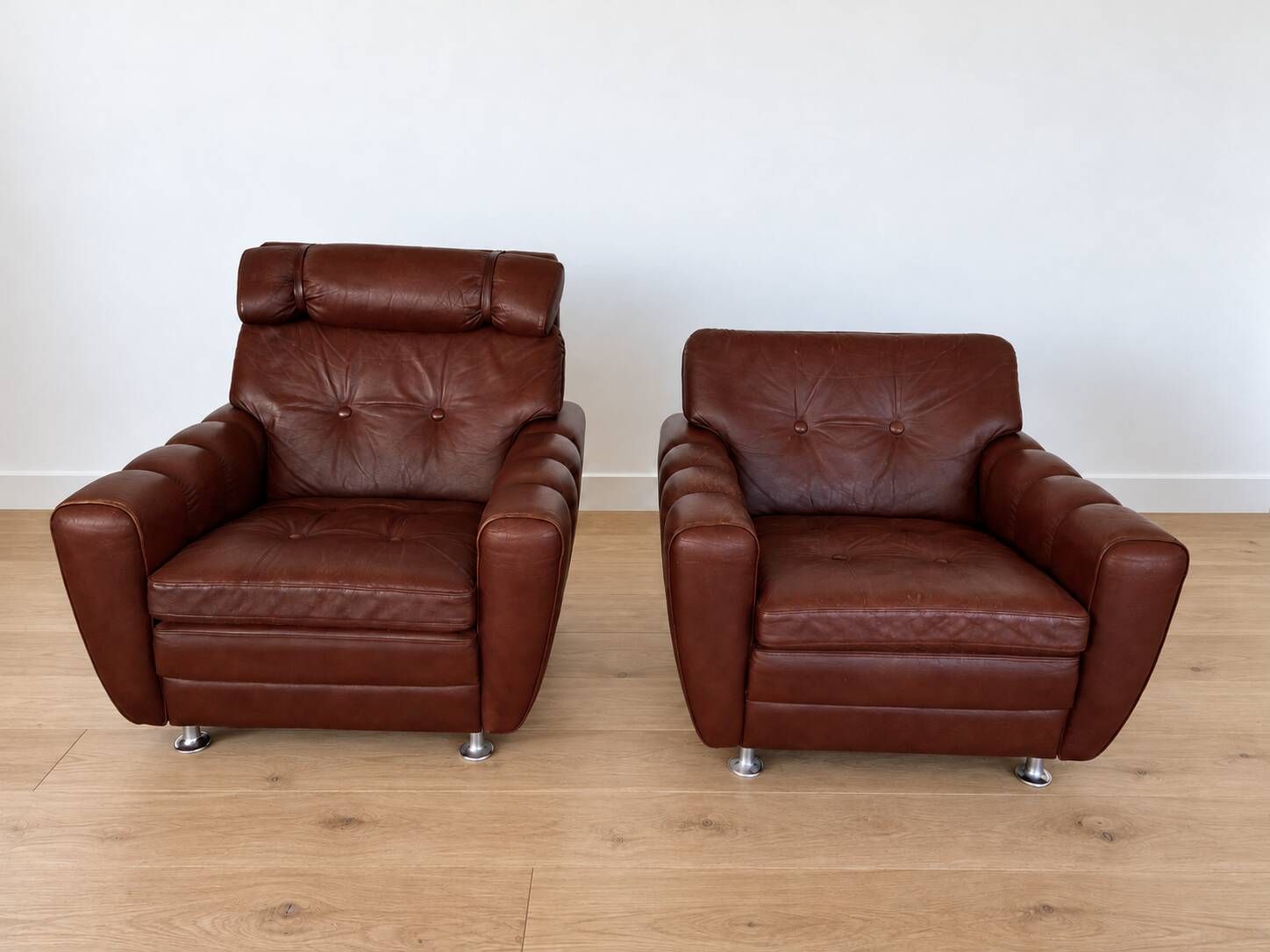 Vintage Danish mid-century lounge chairs by Svend Skipper in burgundy leather