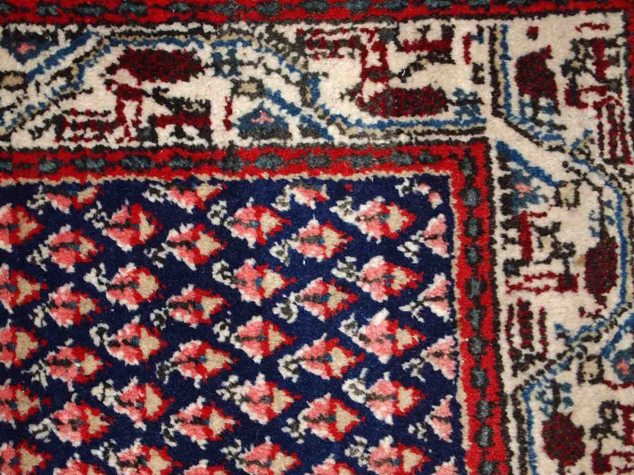 Vintage Indian carpet Seraband handmade 62cm x 124cm 1970s, 1C800