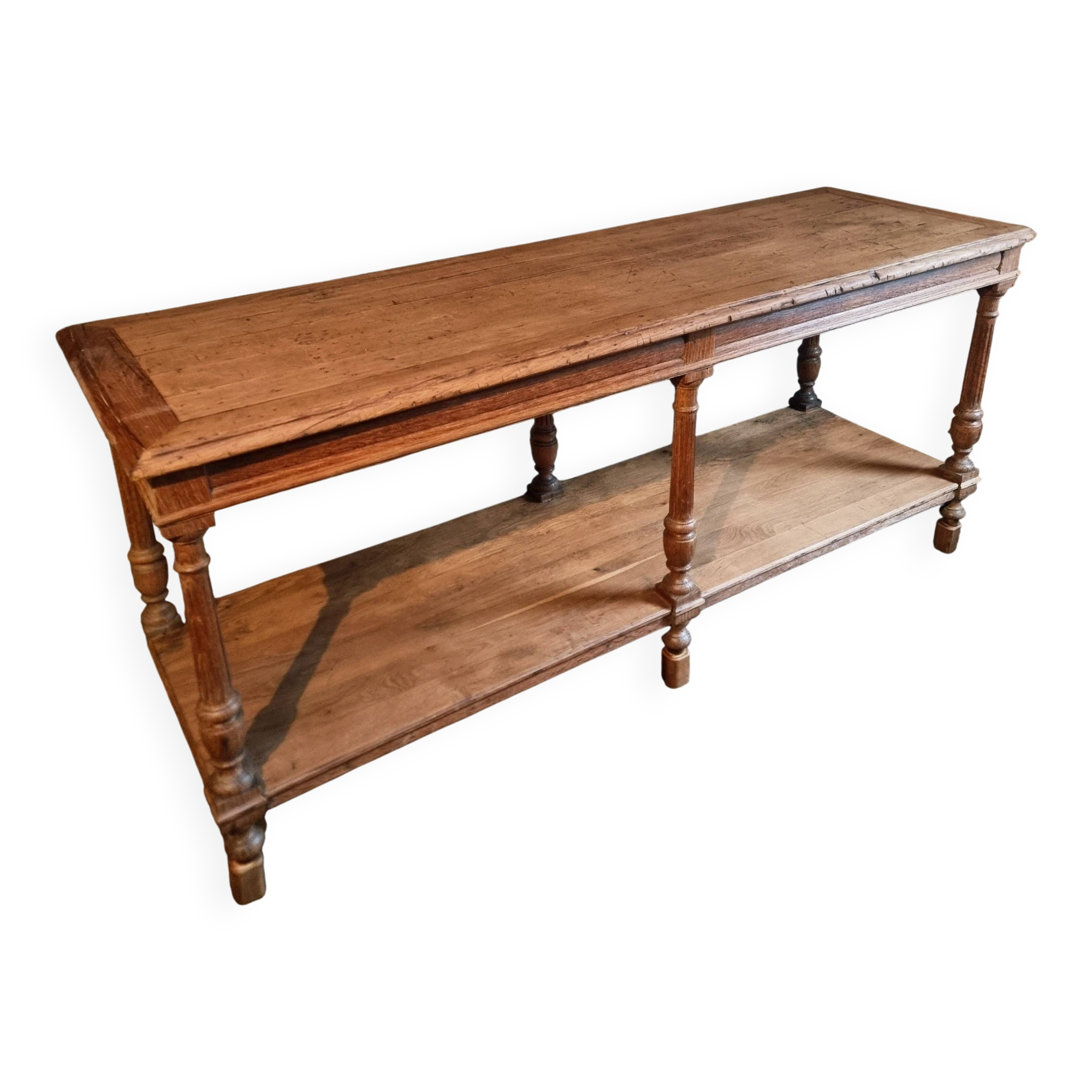 French 19th-century oak draper's table – Antique kitchen island console