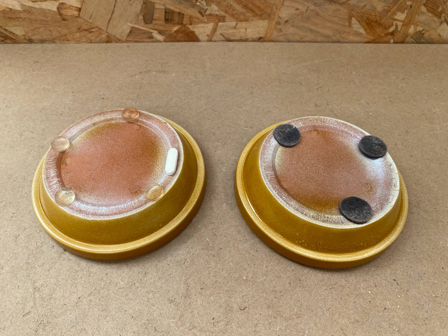 Pair of antique beige ceramic pocket trays made in france vintage