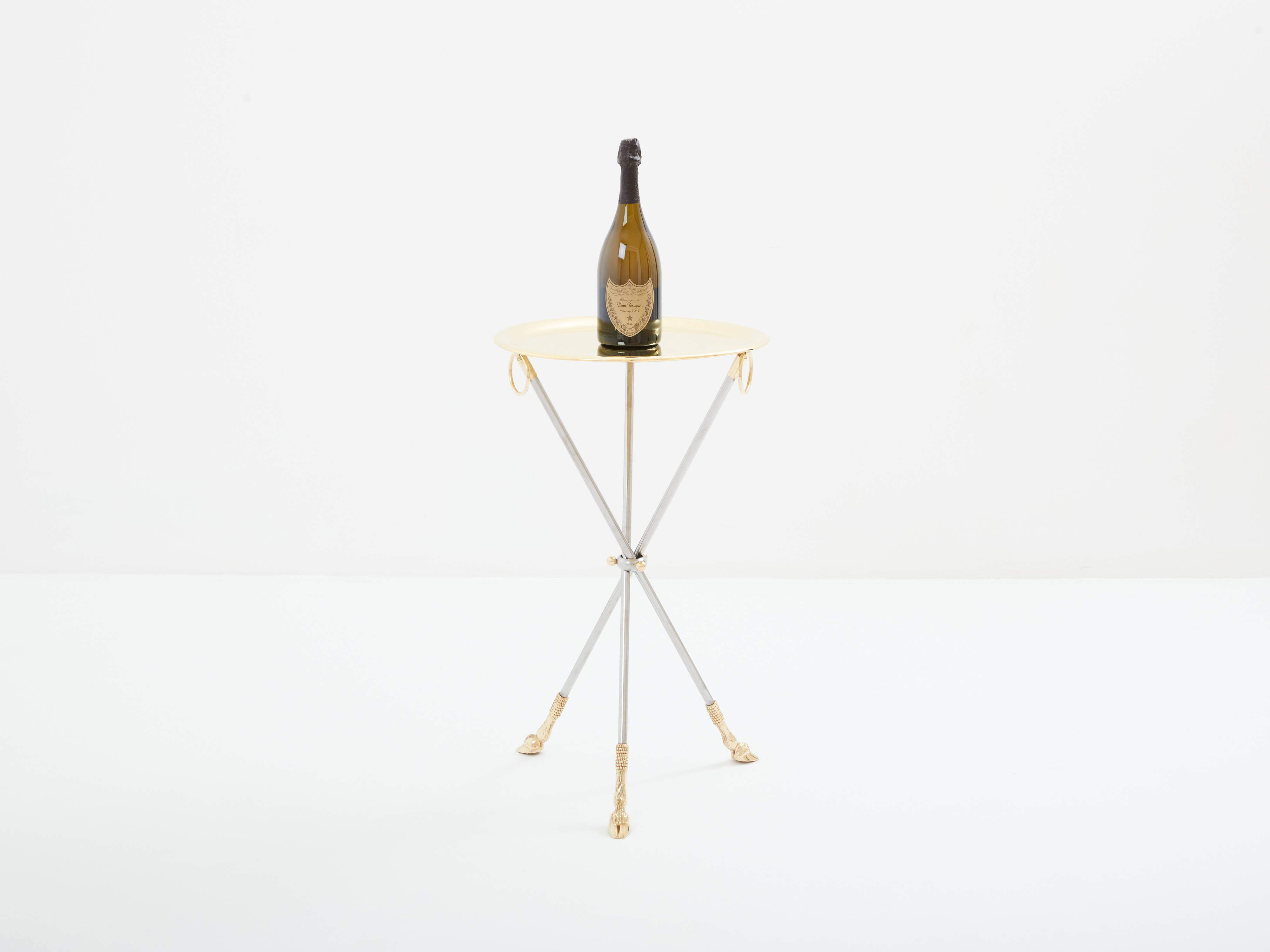 Brass steel pedestal table with removable top signed Alberto Orlandi 1970